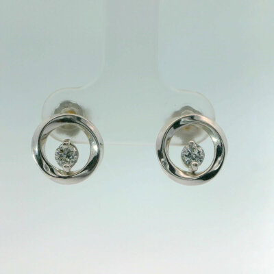 14K Two-Toned Circle Diamond Earrings