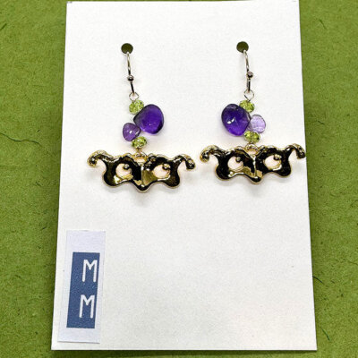 Mask Earrings Amethyst Peridot