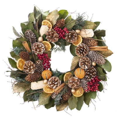 Preserved Orange and Pinecone Wreath
