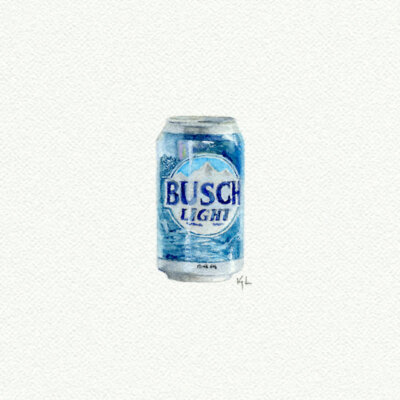 Busch Light Miniature watercolor reproduction by Karen Libecap