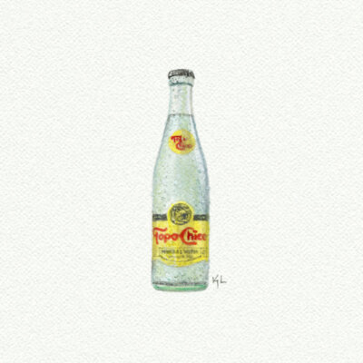 Topo Chico Miniature watercolor reproduction by Karen Libecap