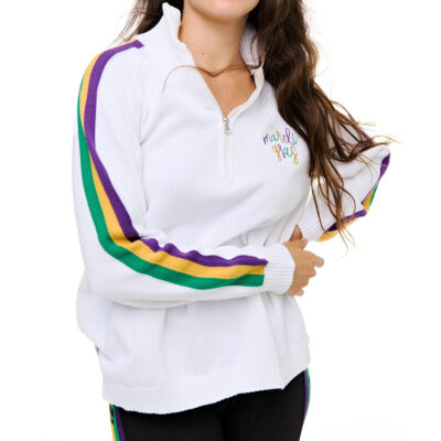 Mardi Gras Embroidered Quarter Zip Sweater