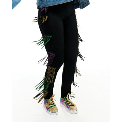Mardi Gras Rhinestone Tassel Leggings Adult