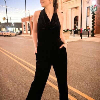 Velvet Cowl Neck Jumpsuit