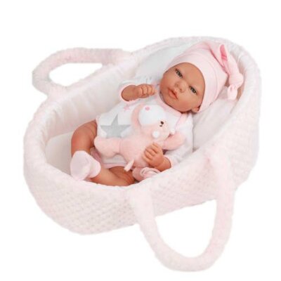 16" Reborn Baby Doll in Pink Bassinet