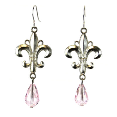 Fleur De Lis Drop Earrings, pink