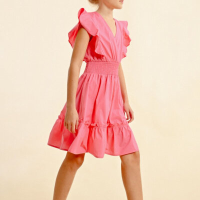 Pink Woven Smocked Dress