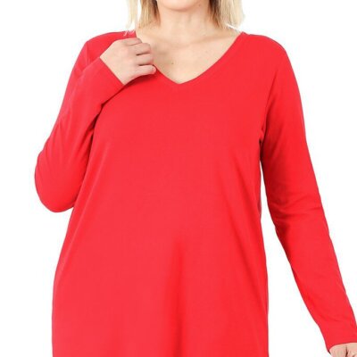 Ruby Cotton V-neck long Sleeve T-Shirt
