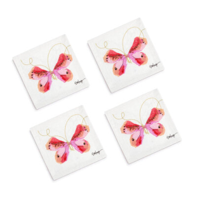 Pink Butterfly Cocktail Napkins-Set of 4