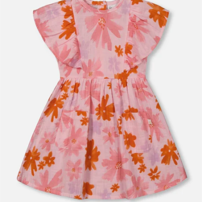 Coral Flowers Muslin Dress