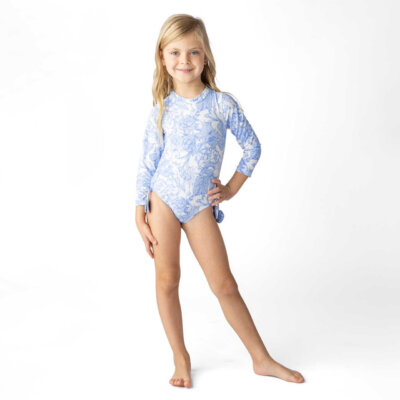 Tropical Blues Long Sleeve 1 Piece Swim