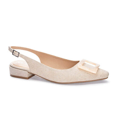 Linen Sling Back Mini Heels