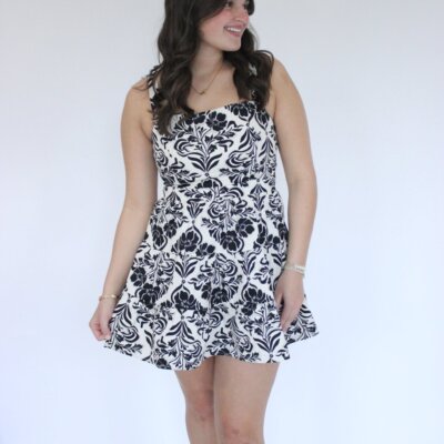 Bloom Black & White Floral A-Line Mini Dress