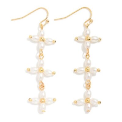 Linked In Faith Pearl Cross Earrings