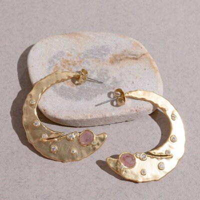 Strawberry Quartz Crescent Earrings