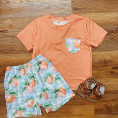 Boys Blue Plaid Peach Set