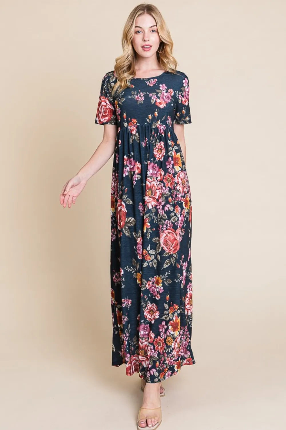 bombom maxi dress BOMBOM Floral Short Sleeve Maxi Dress