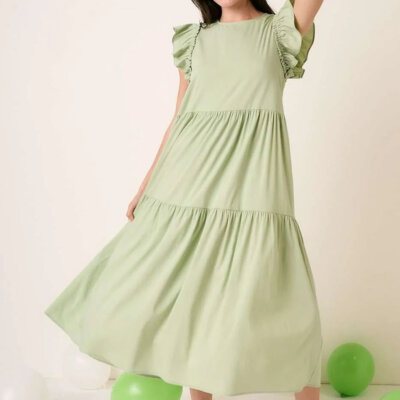 Mittoshop Ruffle Short Sleeve Tiered Maxi Dress