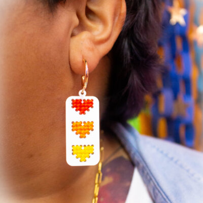 Cross Stitched Rainbow Heart Earrings