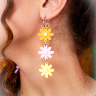 Pastel Rainbow Flower Statement Earrings
