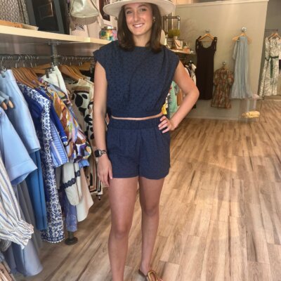 Eyelet Shorts Set - Navy