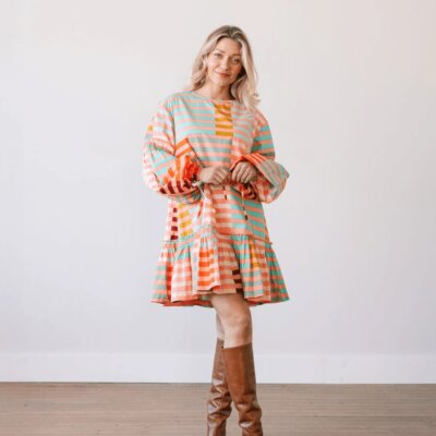 Apricot Colorful Stripe Khai Mini Dress