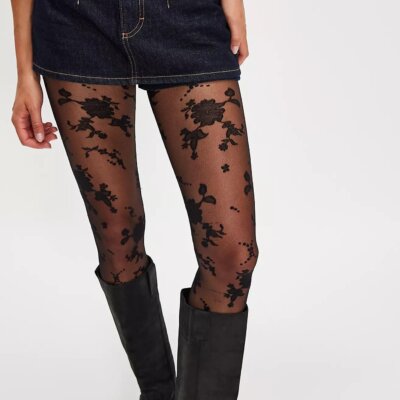 Free People Flocked Floral Tight- Black Combo