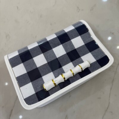 White Stadium Bag-navy buffalo-white bamboo stick