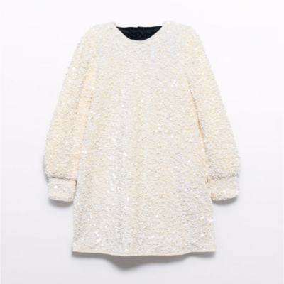 Cream A-Line Sequin Dress