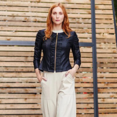 Liquid Leather Ruched Jacket