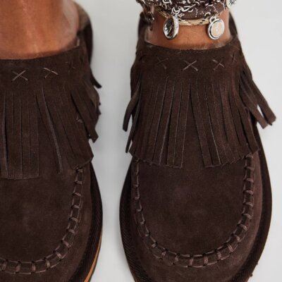 Fallon Fringe Mules - Choc