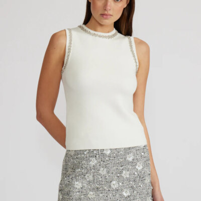 Giana Crystal Trim Top White