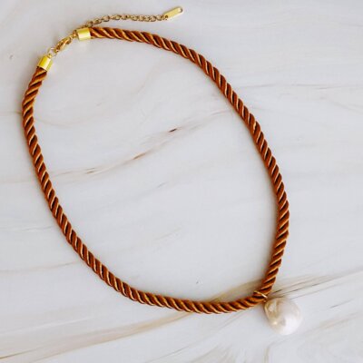 Satin Rope Baroque Pearl Necklace: Tanned Nude