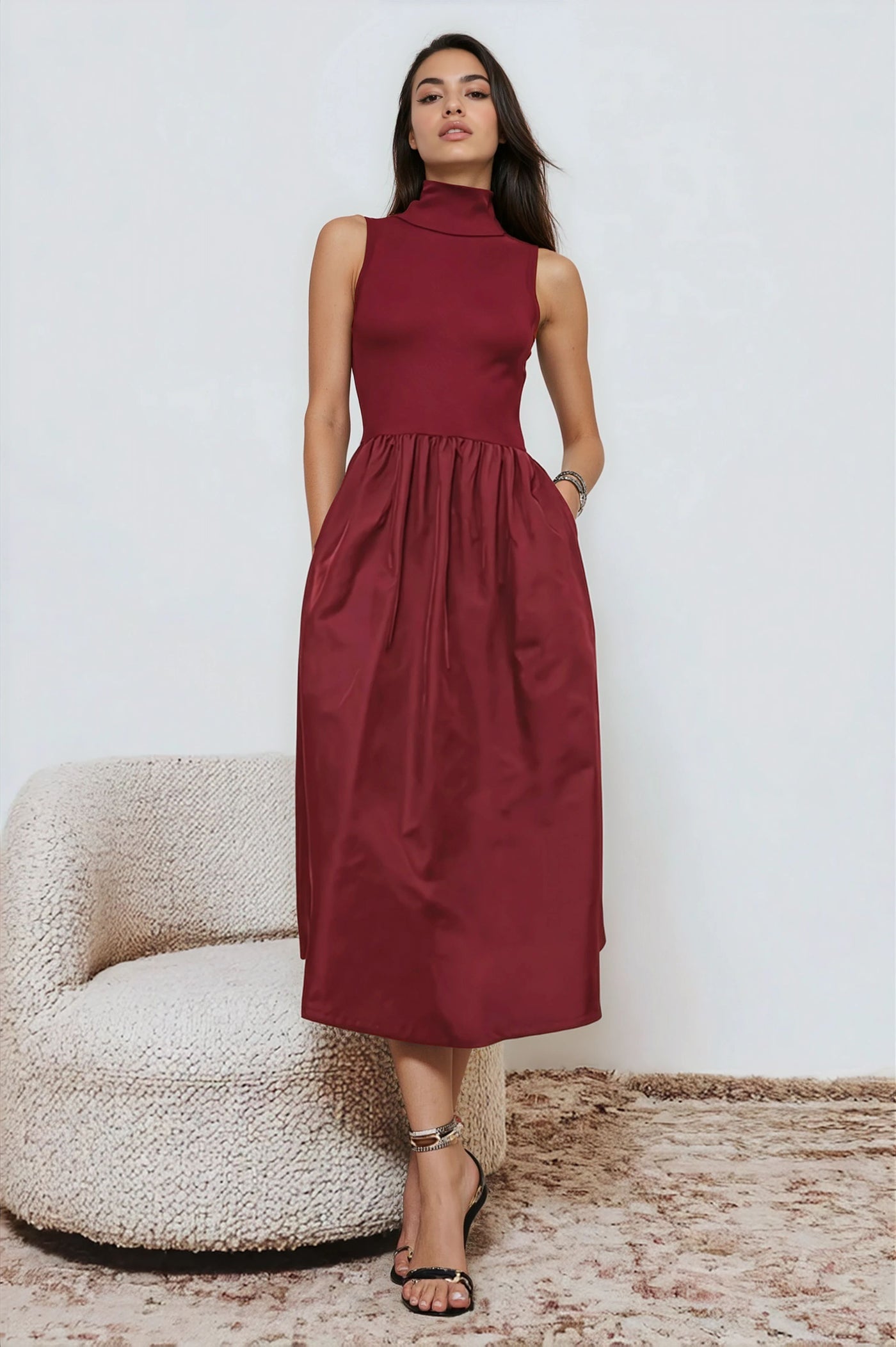 chinese dress ladies Nesse Striped Knit Mockneck Maxi Dress – VICI main image 1