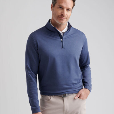 Peter Millar Perth Melange Performance Quarter Zip Navy