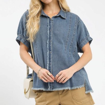 Light Denim Button Down with Raw Edge