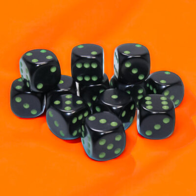 Chessex 16mm 12-Die Set-Opaque Black/Green CHX25658