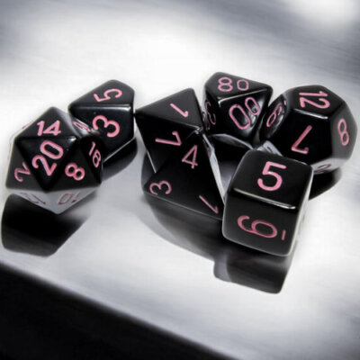 Chessex Polyhedral 7-Die Set-Opaque Black/Pink CHX25448