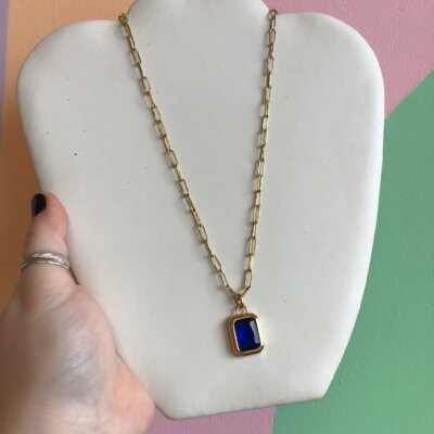 Emerald Cut Gem Charm Necklace