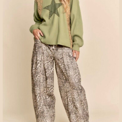 Washed Leopard Barrel Pants