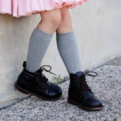 Gray Cable Knit Knee High Socks