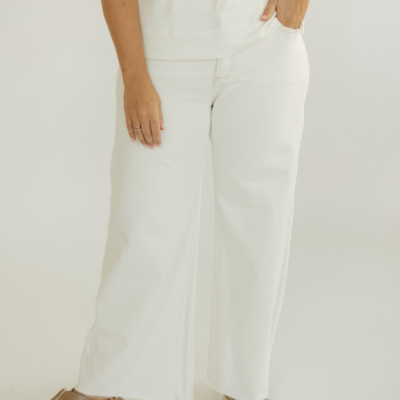 Cream Mid Rise Wide Leg Jeans (0-22)