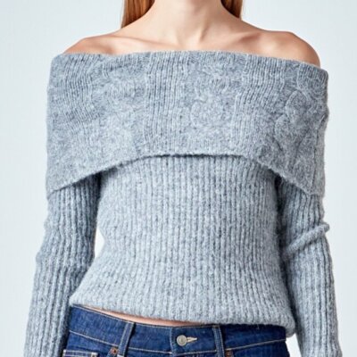 Off Shoulder Cable Knit Sweater