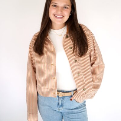 Carmel Striped Cropped Barn Jacket with Corduroy Collar