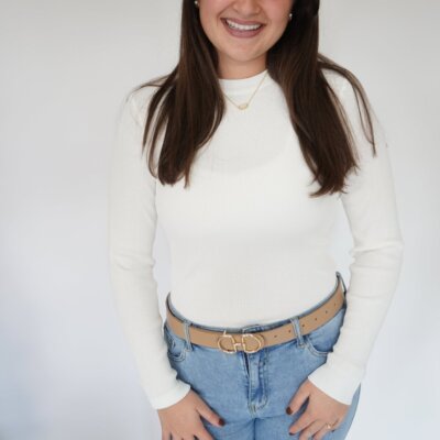 Classic Cream Ribbed Knit Long Sleeve Top