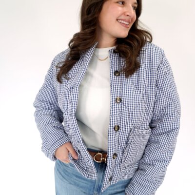Eleanor Navy & White Gingham Quilted Jacket
