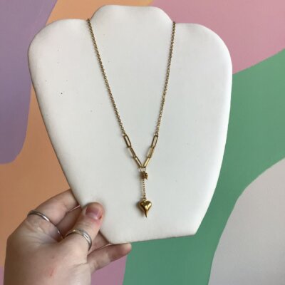 Layered Paperclip Drop Chain Titanium Necklace