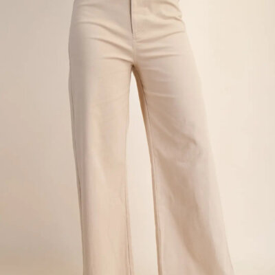High-Waist Straight Pants-Taupe