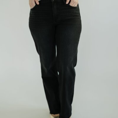 Smooth Black High Rise Slim Wide Leg Jean by Flying Monkey