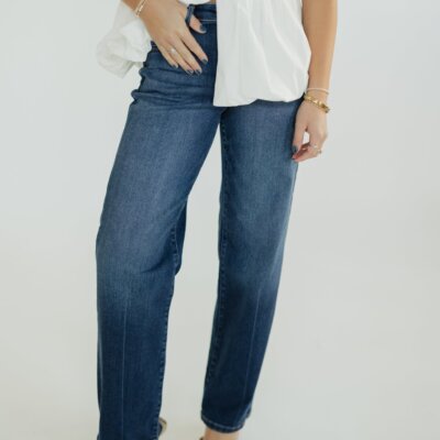 Dark Wash Mid Rise Wide Baggy Jean by Risen